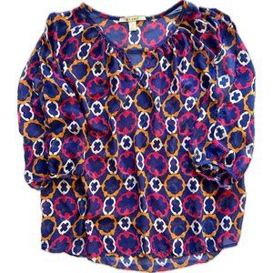 Miami Womens Sz S Blouse Shear Pullover Blue Chain Link Print Made In USA T1104M